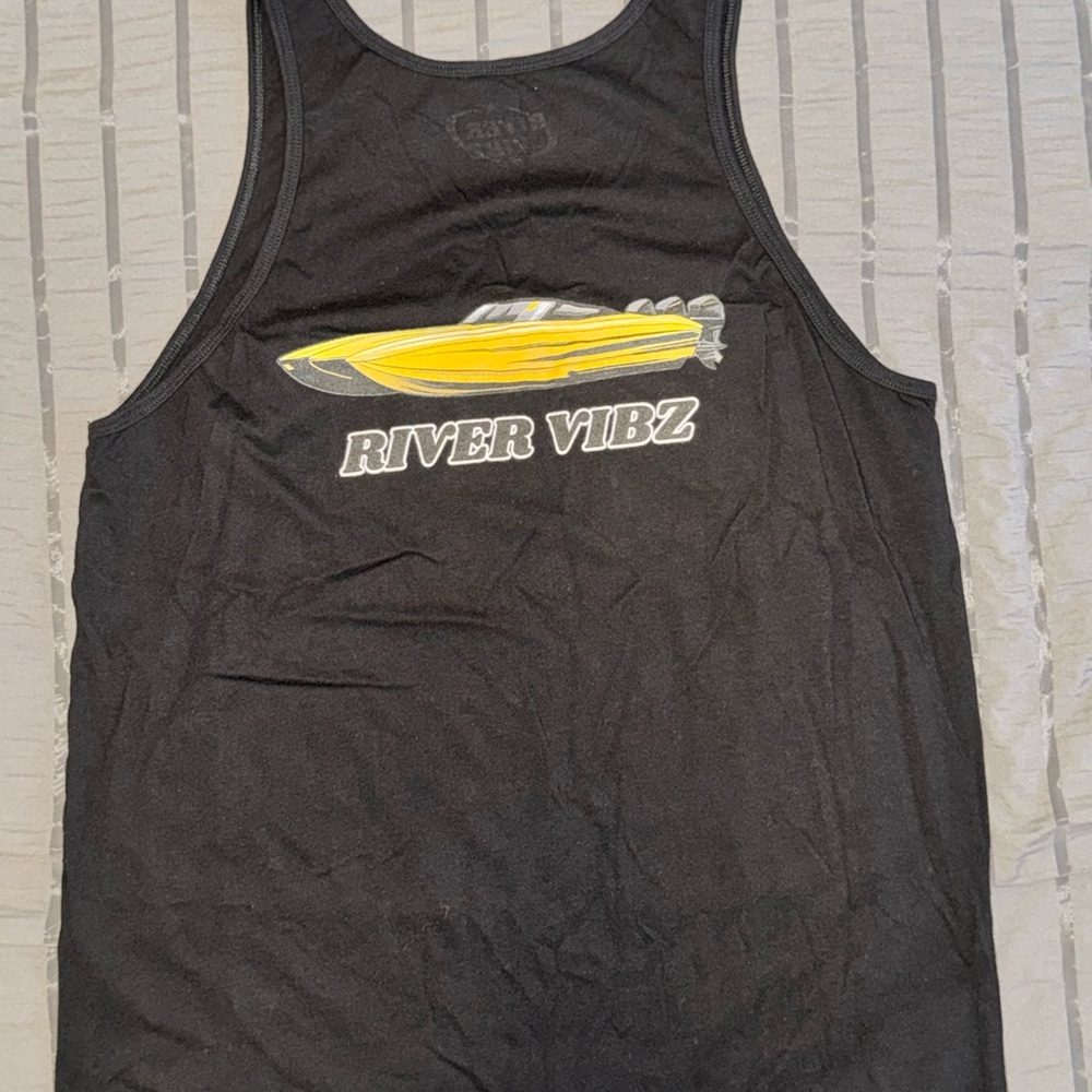 River Vibz Black Tank Top - Performance Boat Graphic | Lake & River Lifestyle